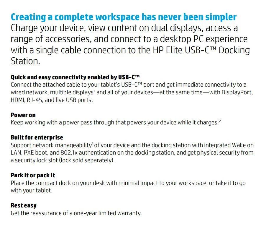 HP Elite USB-C Docking Station T3V74AA