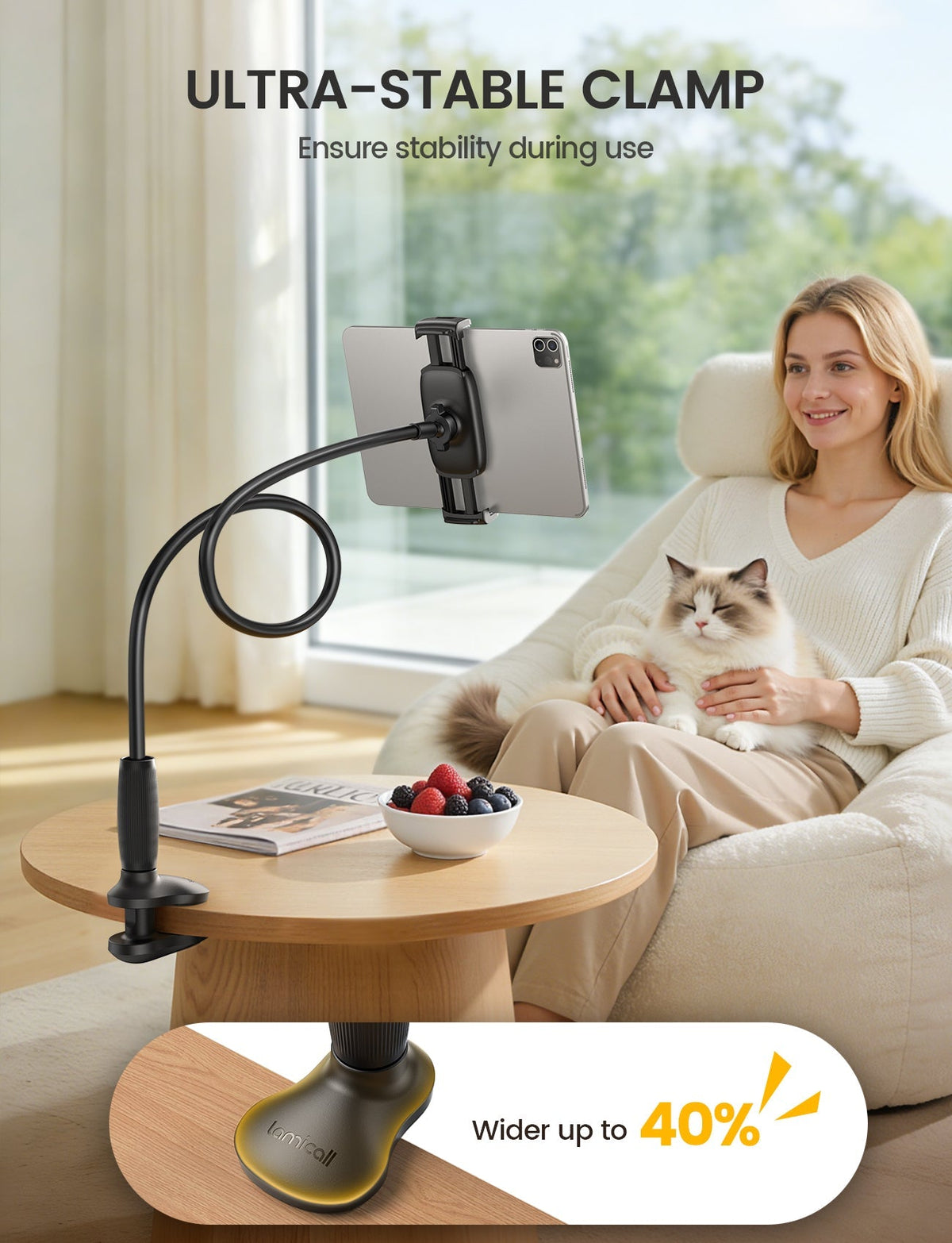 Lamicall Gooseneck Tablet Holder Unique Tapered Flexible Arm Up to 13 inches